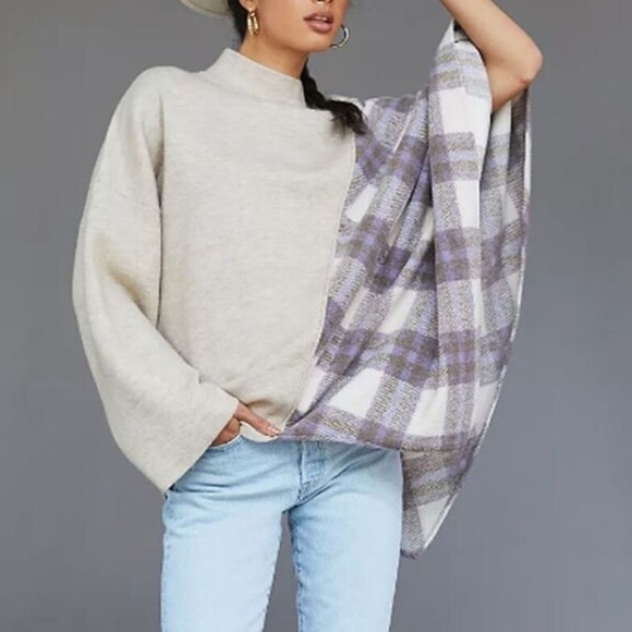 Anthropologie Pilcro Mixed Plaid Poncho Sweater - Picture 1 of 6